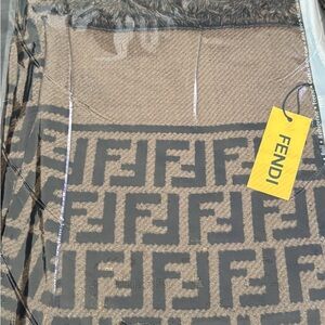 Fendi Tan and Black Logo Scarf